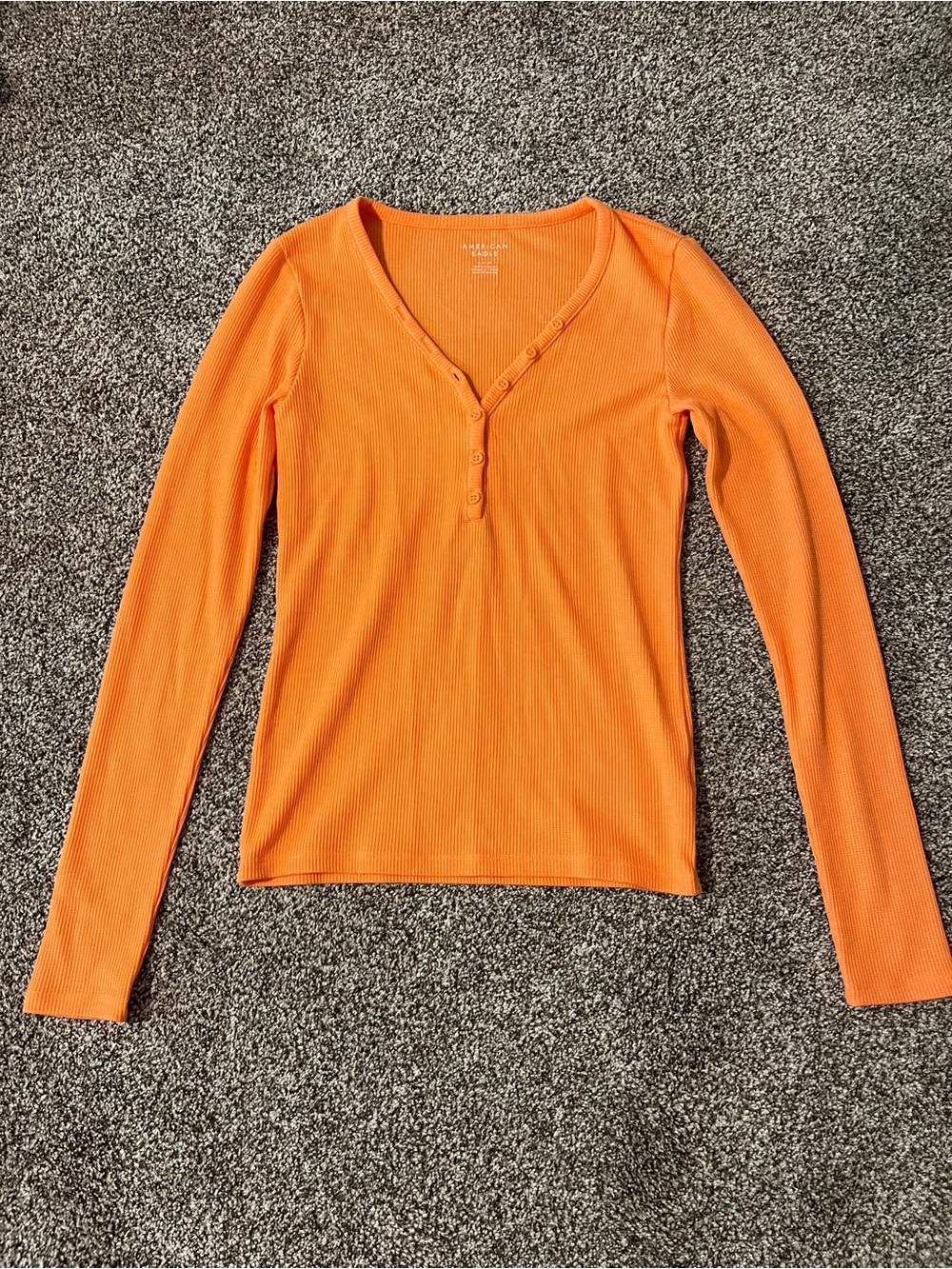 American Eagle Outfitters Orange Waffle Knit Long Sleeve Top